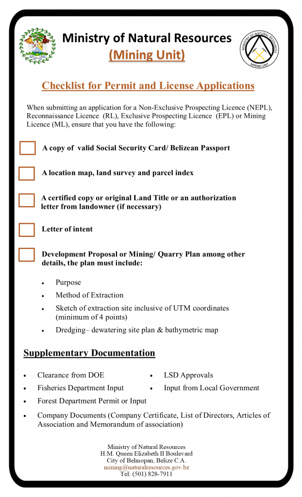 Mining Checklist for License and Permit Applications